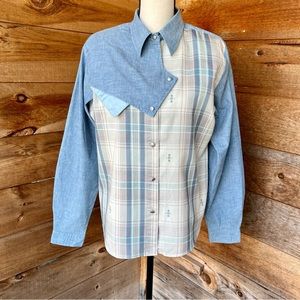 Women’s Vintage Nineties Light Blue Southwest Print Long Sleeve Western Shirt